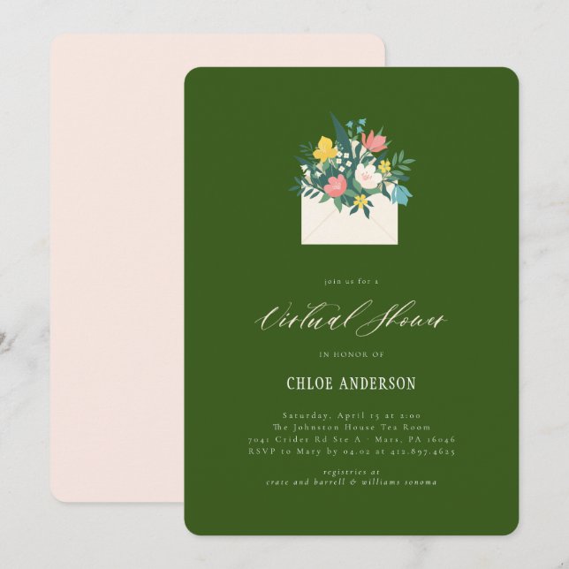 Virtuellare Möhippa för Blommigt kuvert Inbjudningar (Fram/baksida)