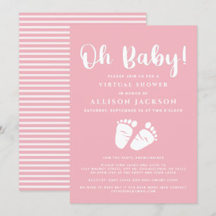 Virtuellare Oj Flicka Shower Baby Feet Rosa White Inbjudningar