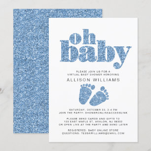 Virtuellare Pojke Shower Blue Glitter Inbjudningar