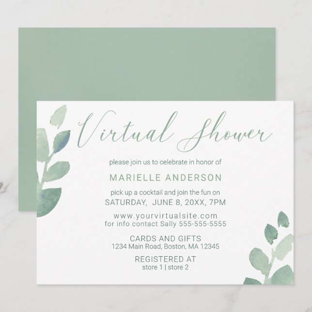 Virtuellare visningsprogram Eucalyptus Watercolor  Inbjudningar (Fram/baksida)