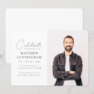 Virtuellt fira hans liv Modern Simple Photo Inbjudningar