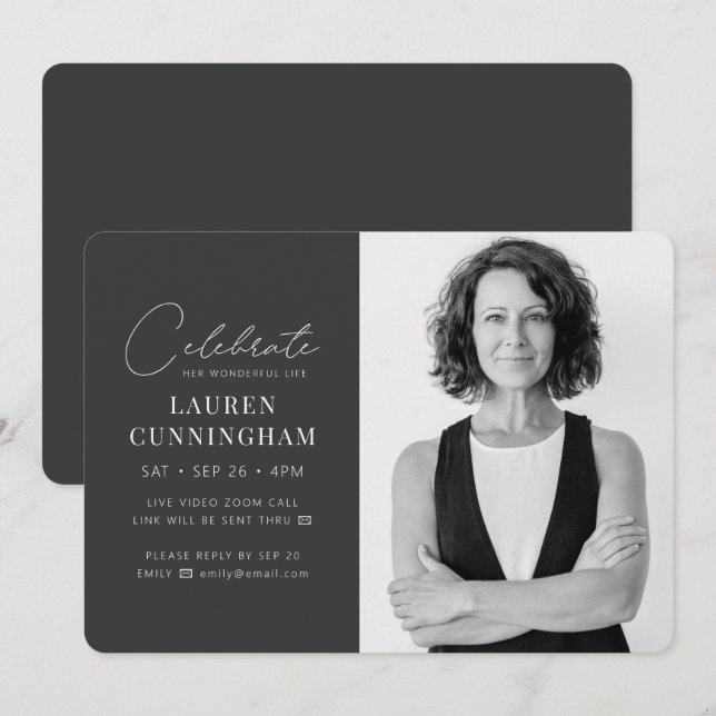 Virtuellt fira hennes liv Modern Simple Photo Inbjudningar (Fram/baksida)