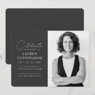Virtuellt fira hennes liv Modern Simple Photo Inbjudningar