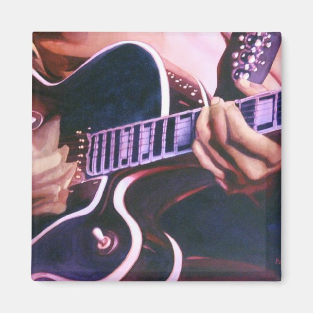 "Virtuoso" Guitar Player Watercolor Magnet (Framsidan)