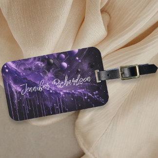Virvel Abstrakt Djupt Violet Cosmic Celestial Bagagebricka