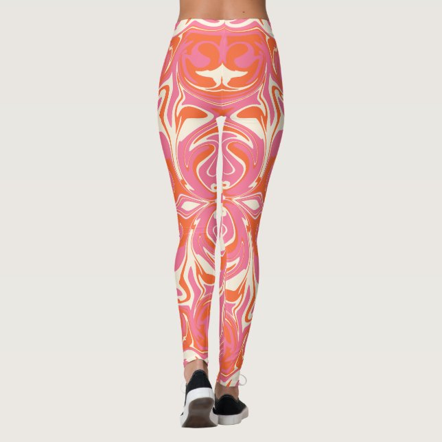 Virvel Mönster i Rosa, Orange och kream Leggings (Baksida)