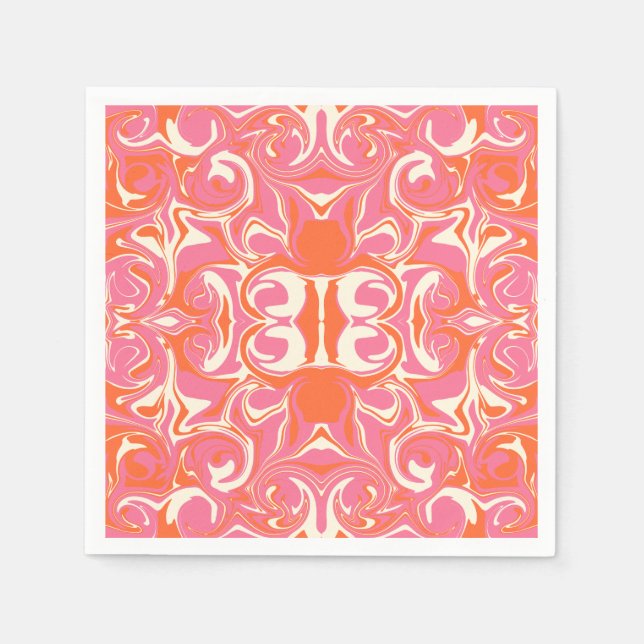 Virvel Mönster i Rosa, Orange och kream Pappersservett (Framsidan)