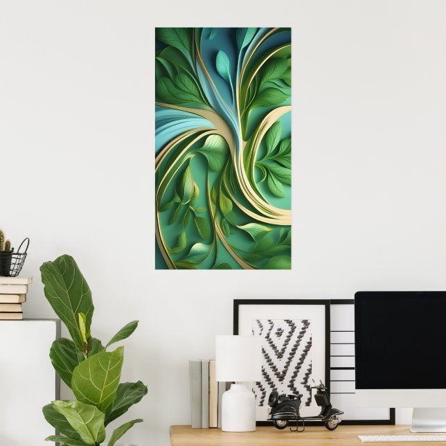 Virvel Mönster i Vibrant Grönt Lövs Poster (Hemmakontoret)