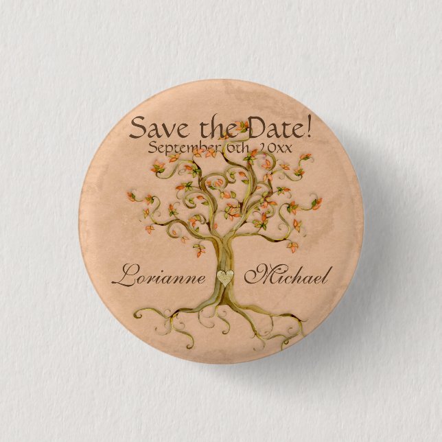 Virvla runt träd rotar Antiqued Parchmentspara Knapp (Framsida)