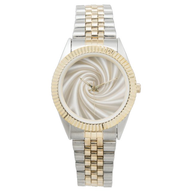 Virvlad Elfenbensfärgad Satängtyg Abstract Armbandsur (Framsida)