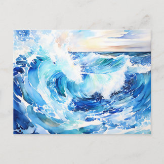 Virvlande blå och vita abstrakt oceanvåg vykort