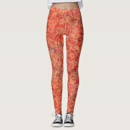 Virvlande blommor och vinrankor i röda nyanser leggings