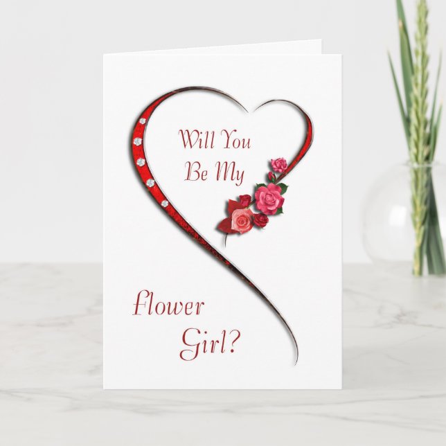 Virvlande hjärta Blomsterflicka inbjudan (Framsida)