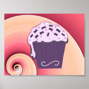 Virvlande lila cupcake-design på affisch