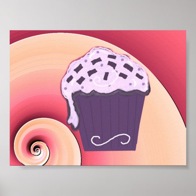 Virvlande lila cupcake-design på affisch (Framsidan)