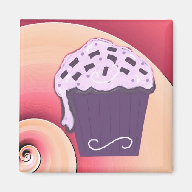 Virvlande lila Cupcake Magnet (Framsidan)