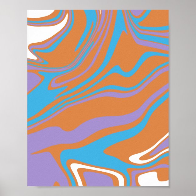 Virvlande Orange, Lila, Blå & Vit Fluid Konst Poster (Framsidan)