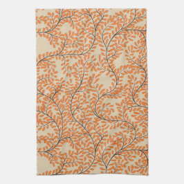 Virvlande Orangeblad på Beigfärgad Bakgrund Kökshandduk