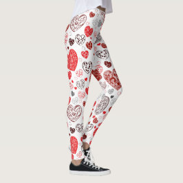 Virvlande Rött Dekorativt Hjärtmönster Leggings