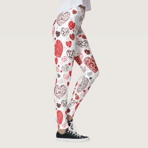 Virvlande Rött Dekorativt Hjärtmönster Leggings