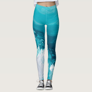 Virvlande turkosa vågor Abstrakt havsvågskonst Leggings