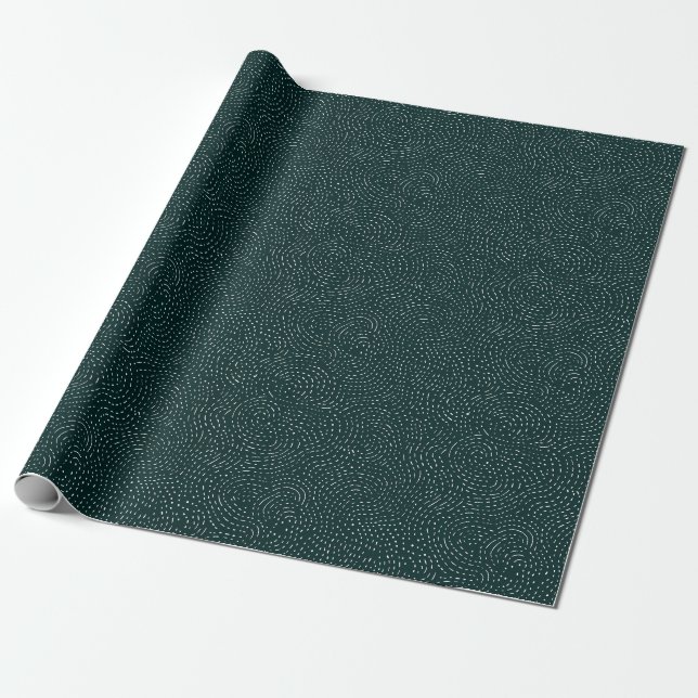 Virvlande vita prickar och streck presentpapper (Utrullad)