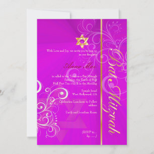 Virvlar Bat Mitzvah/het rosa/guld Inbjudningar