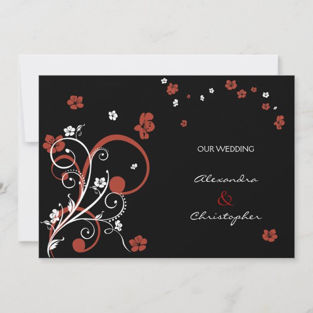 Virvlar & Blommor Elegant Bröllopsannonsering Inbjudningar (Framsida)