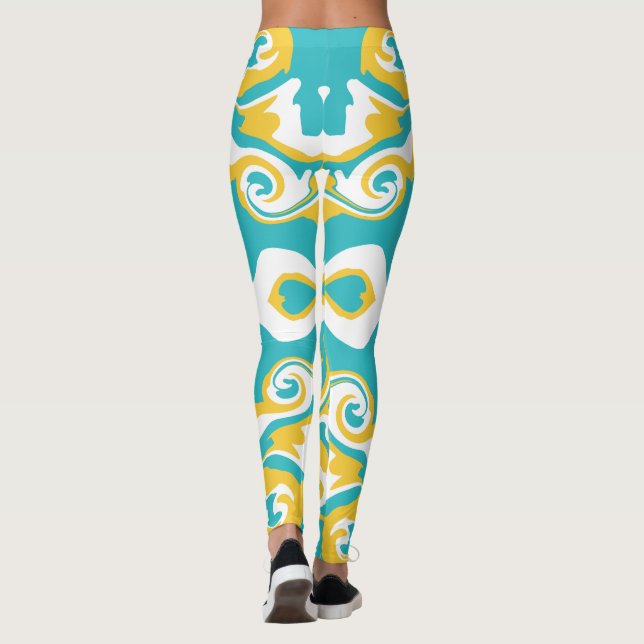 Virvling Mönster i Turkos och Gult Leggings (Baksida)