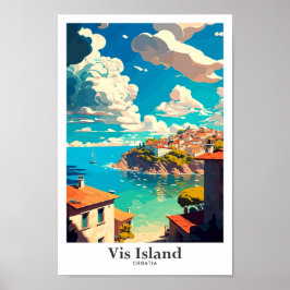 Vis Island Kroatien Travel Vintage Illustration Poster