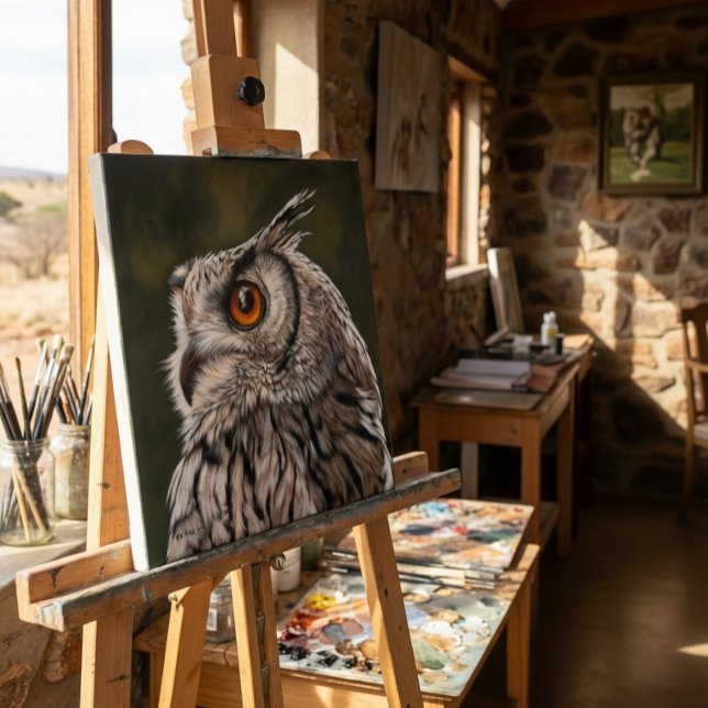 Vis Wise Owl Painting Stor Canvastryck (On Easel (size may vary))