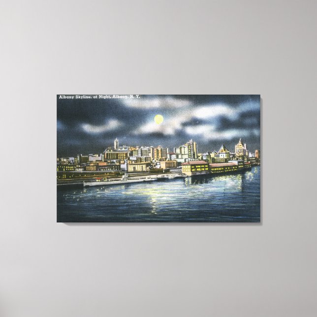 Visa Albany Skyline på natten Canvastryck (Framsida)