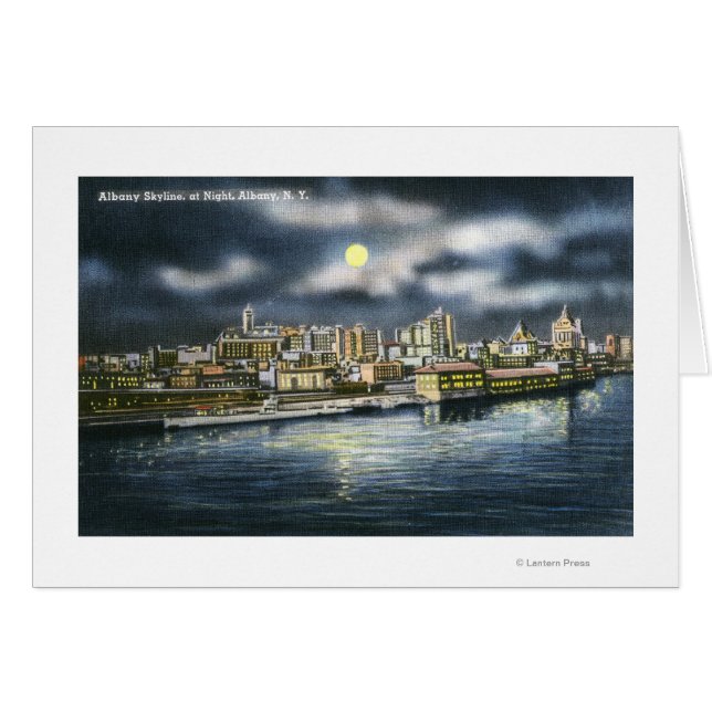Visa Albany Skyline på natten Hälsningskort (Framsidan Horizontal)