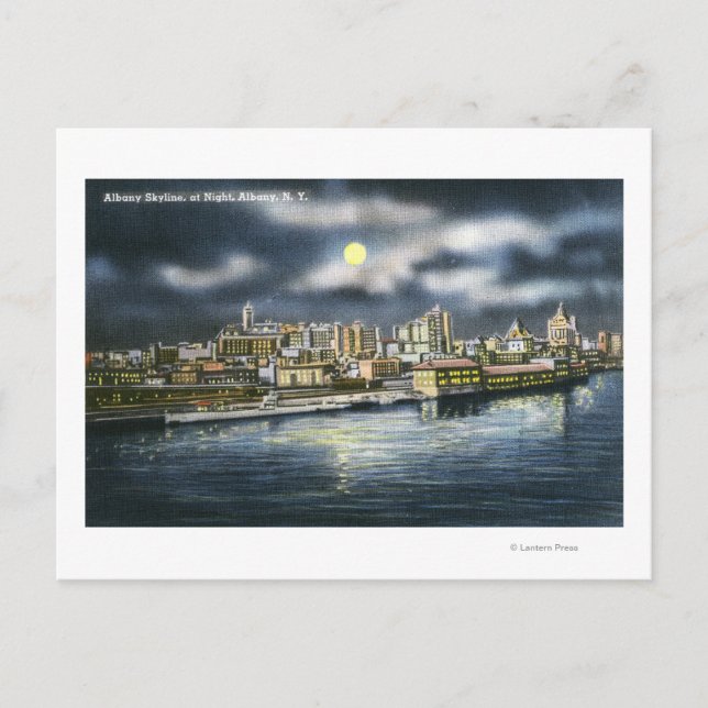 Visa Albany Skyline på natten Vykort (Framsida)