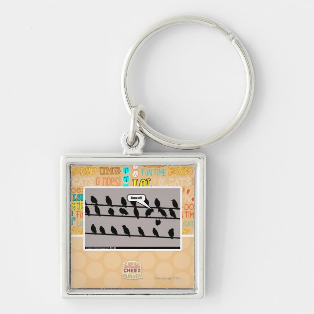 Visa av! fyrkantig silverfärgad nyckelring (Framsidan)