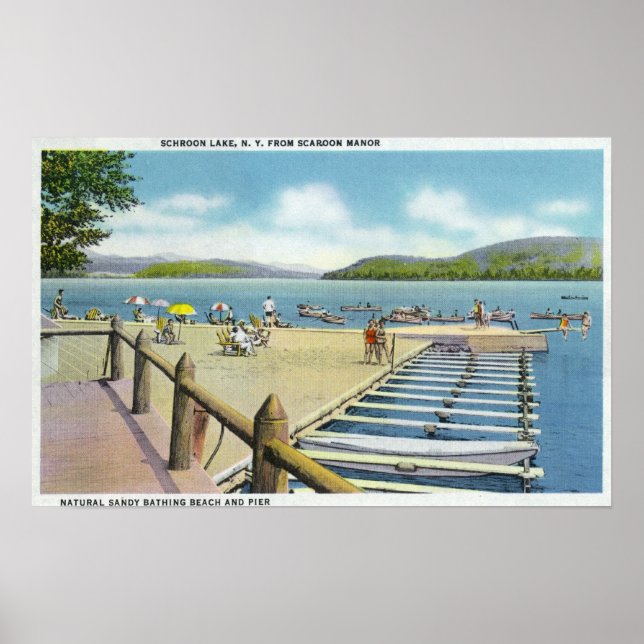 Visa Beach och Pier från Scaroon Manor Poster (Framsidan)