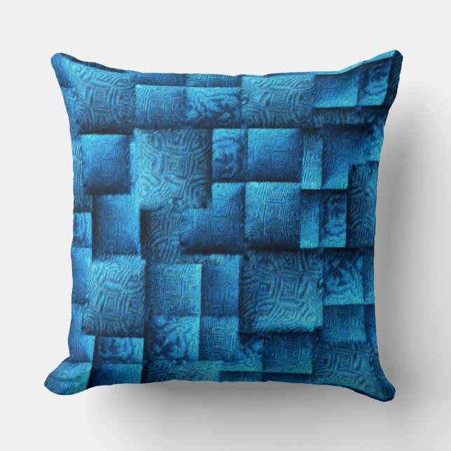 Visa blå kvadrater med abstrakt stamdesign kudde (Framsida)