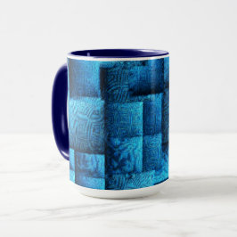 Visa blåa fyrkanter med abstrakt teckning mugg