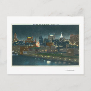 Visa Buffalo Skyline på natten Vykort