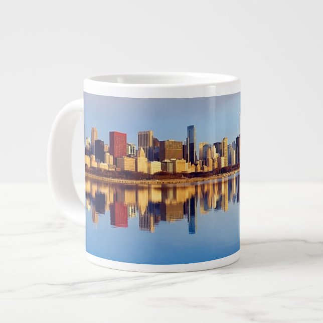 Visa Chicago skyline med reflektion Jumbo Mugg (Framsida vänster)