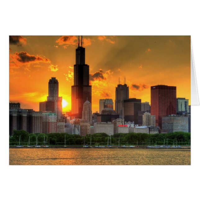 Visa Chicagoskyline från Adler Hälsningskort (Framsidan Horizontal)