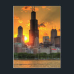 Visa Chicagoskyline från Adler Vykort<br><div class="desc">HDR Chicago Skyline Sunset</div>