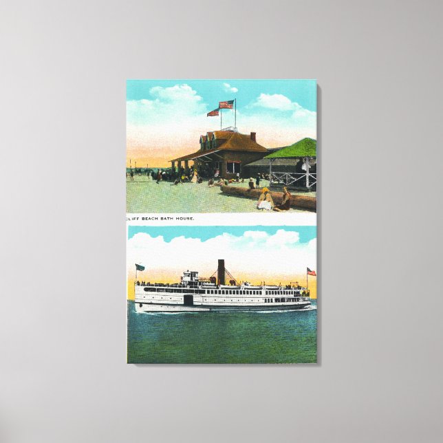 Visa Cliff Beach Bath House Canvastryck (Framsida)