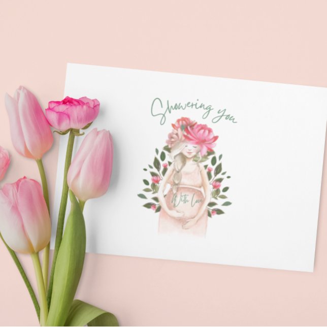 Visa dig med Kärlek-hälsningskort Tack Kort (Congratulate a special mommy to be with this watercolor, "Showering you with love" card! )