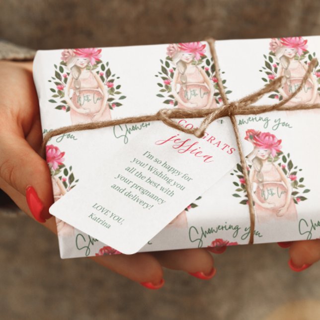 Visa dig med Märkrn Kärlek Gift Presentetikett (Congratulate a special mommy to be with these personalized, "Showering you with love" gift tags! )