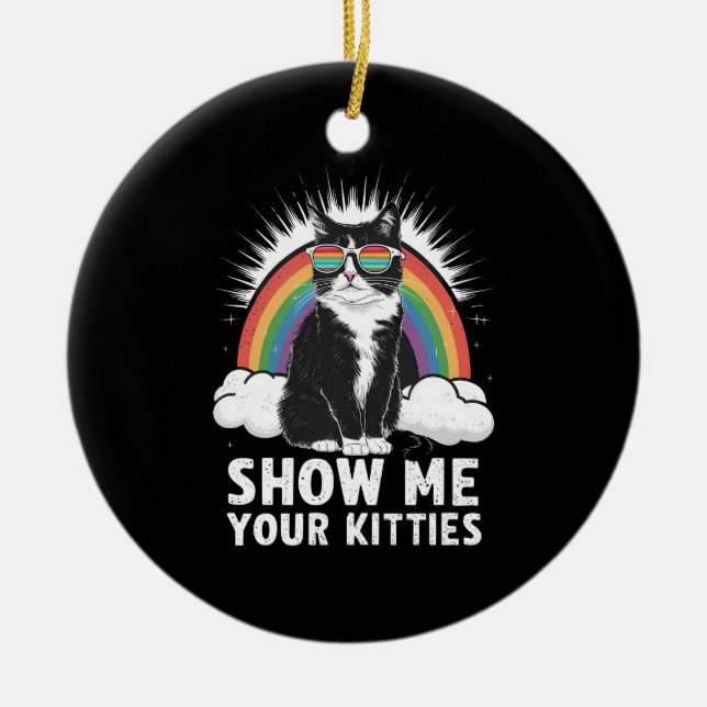 Visa din Kattunge-funna Lesbisk Gay pride HBT-T Julgransprydnad Keramik (Framsidan)