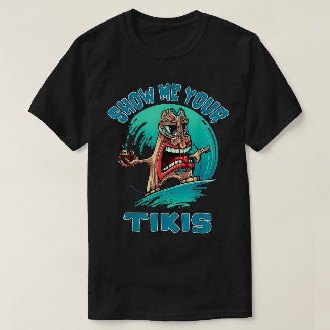 Visa din Tikis-lustiga surfing Tiki Hawaiian Coc T Shirt (Design framsida)