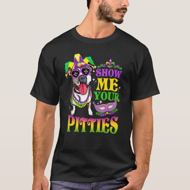 Visa dina trosor till Hund Mardi Gras Pitbull T Shirt (Framsida)