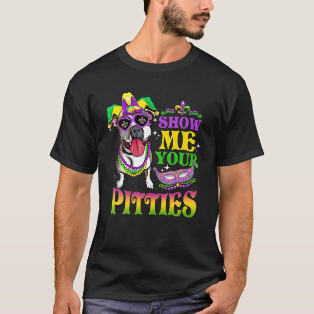 Visa dina trosor till Hund Mardi Gras Pitbull T Shirt (Framsida)
