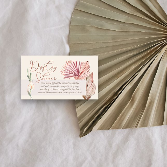 Visa dusch Boho Palm Inget gåvoförpackning Tilläggskort (Display Shower insert card from my Boho Palm Bridal Shower Collection)